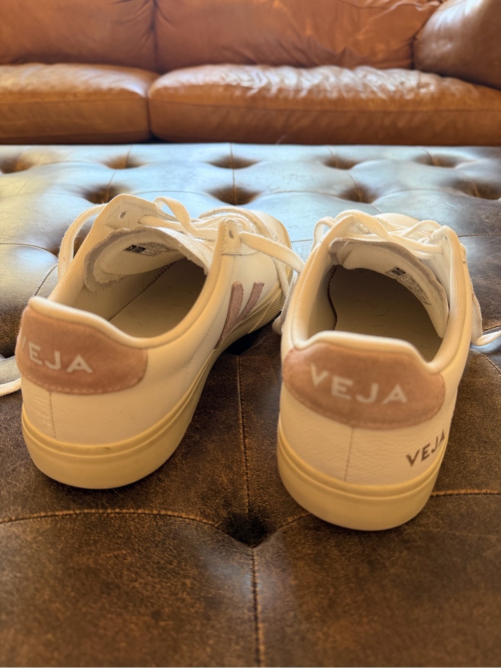 Veja Campo Leather Sneakers in White with Blush Accents size 8 - Picture 7 of 9